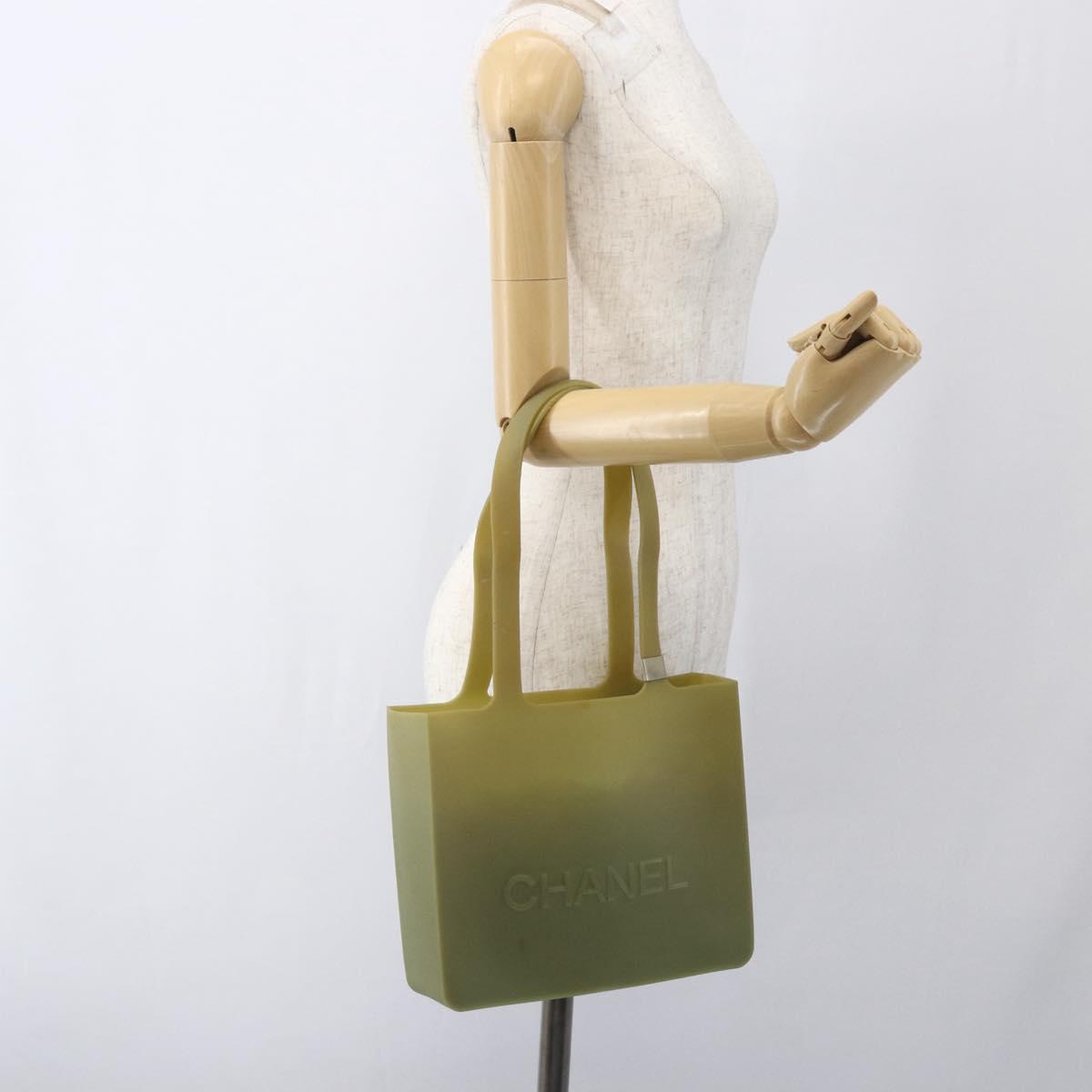 CHANEL Tote Bag rubber Khaki CC Auth 165086