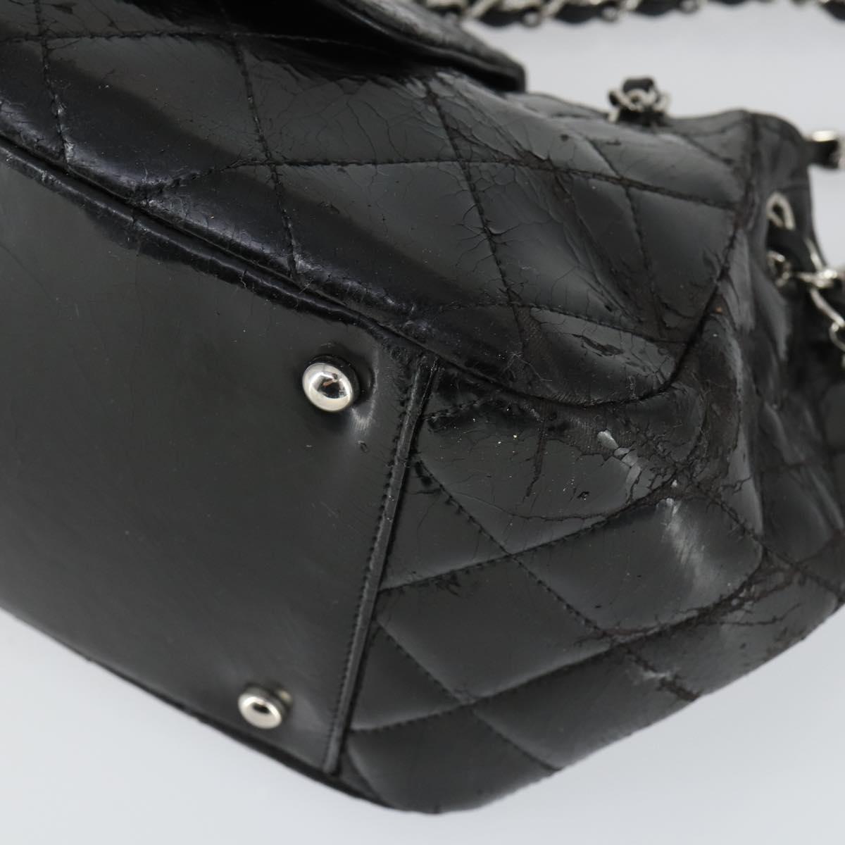 CHANEL Matelasse Hand Bag Patent leather Black Silver CC Auth 165093