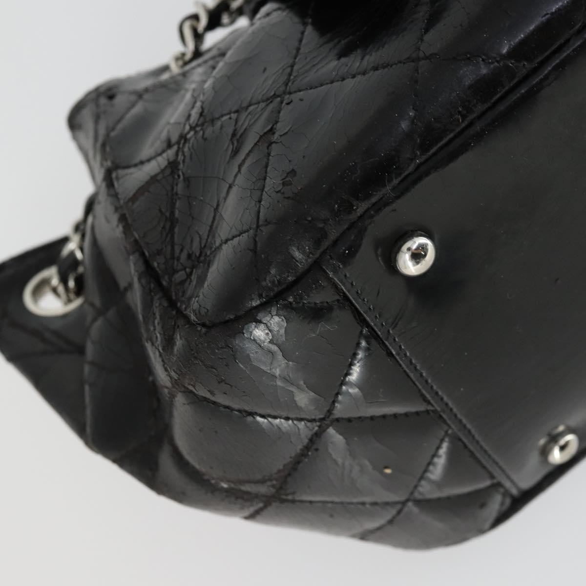 CHANEL Matelasse Hand Bag Patent leather Black Silver CC Auth 165093