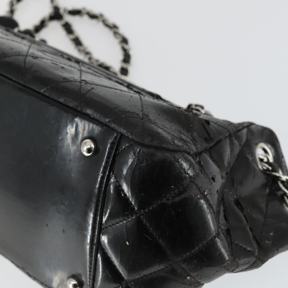 CHANEL Matelasse Hand Bag Patent leather Black Silver CC Auth 165093
