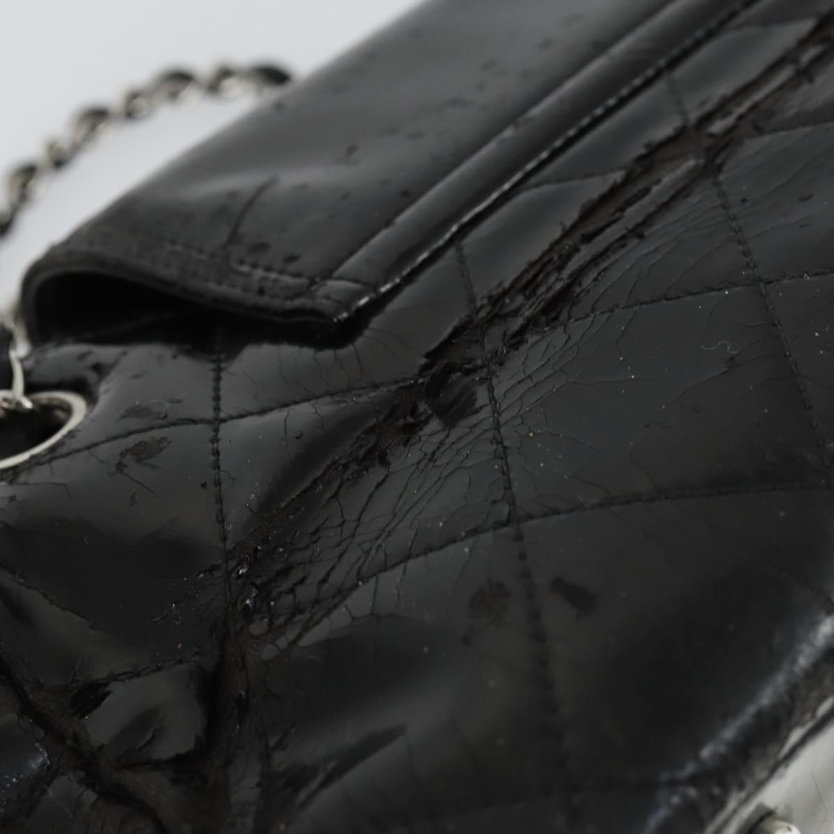 CHANEL Matelasse Hand Bag Patent leather Black Silver CC Auth 165093