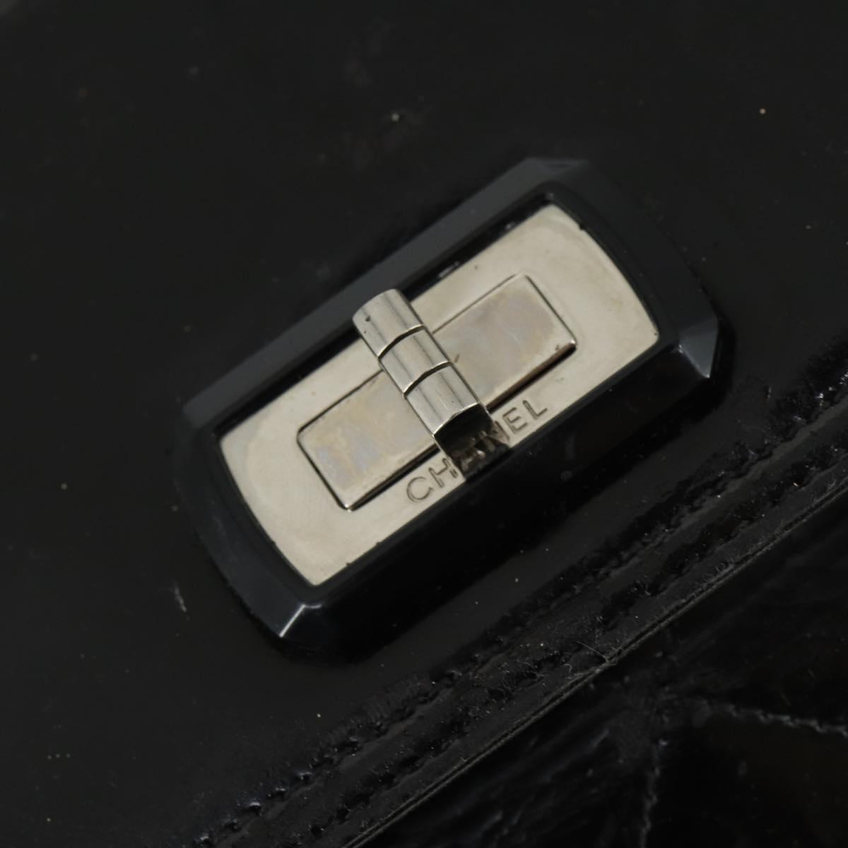CHANEL Matelasse Hand Bag Patent leather Black Silver CC Auth 165093