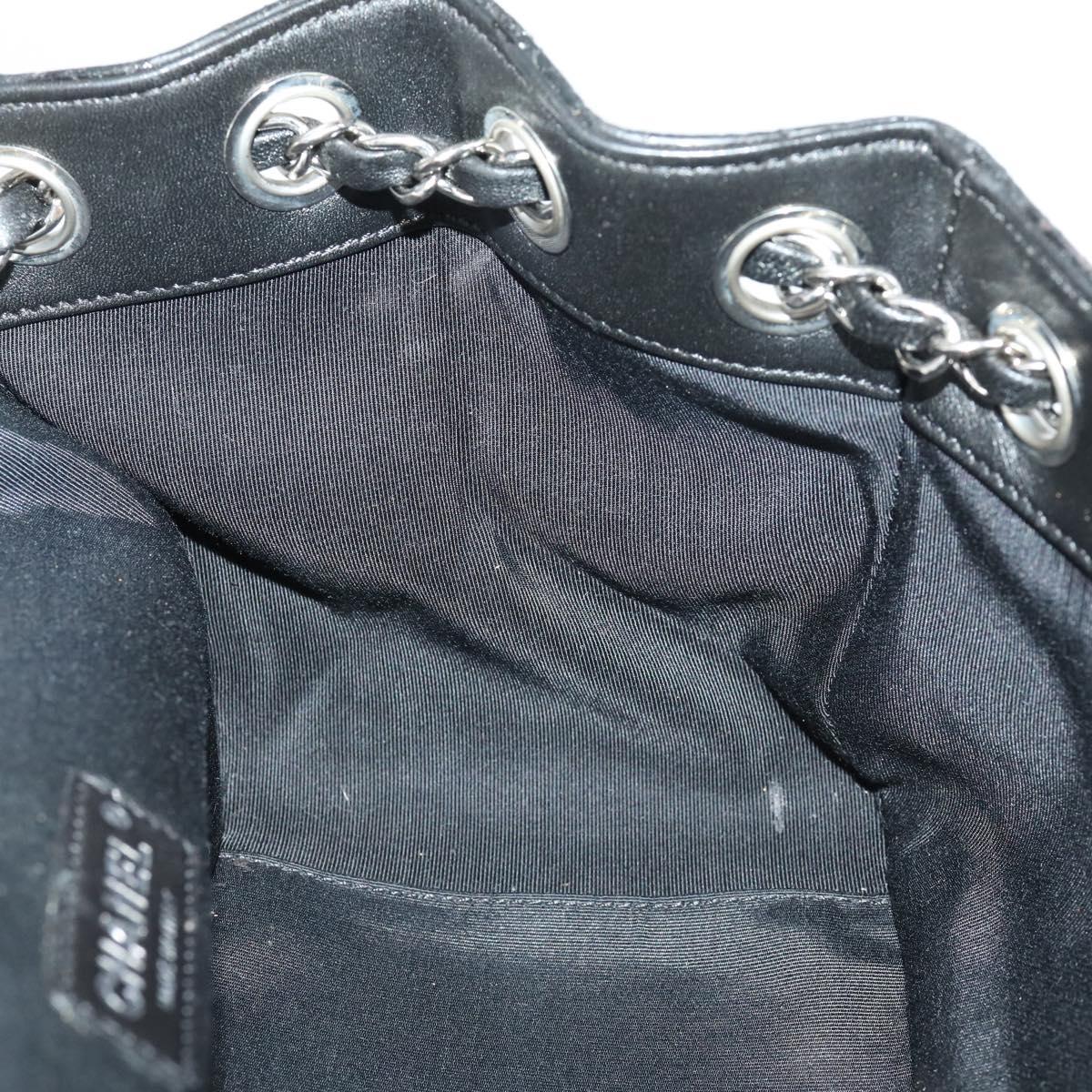 CHANEL Matelasse Hand Bag Patent leather Black Silver CC Auth 165093