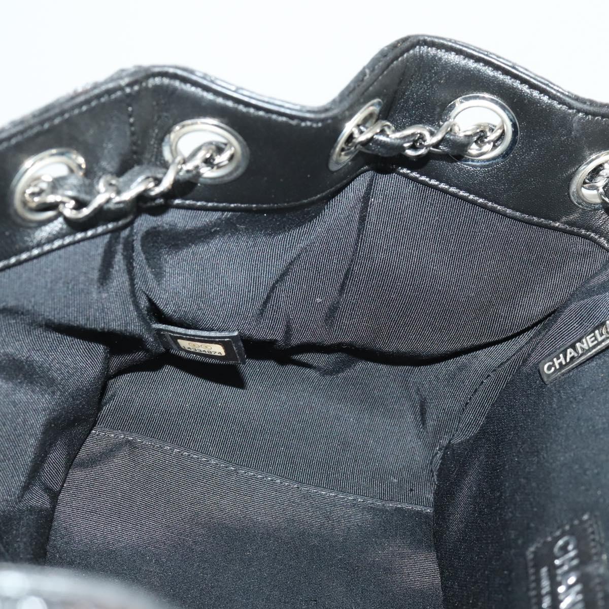 CHANEL Matelasse Hand Bag Patent leather Black Silver CC Auth 165093