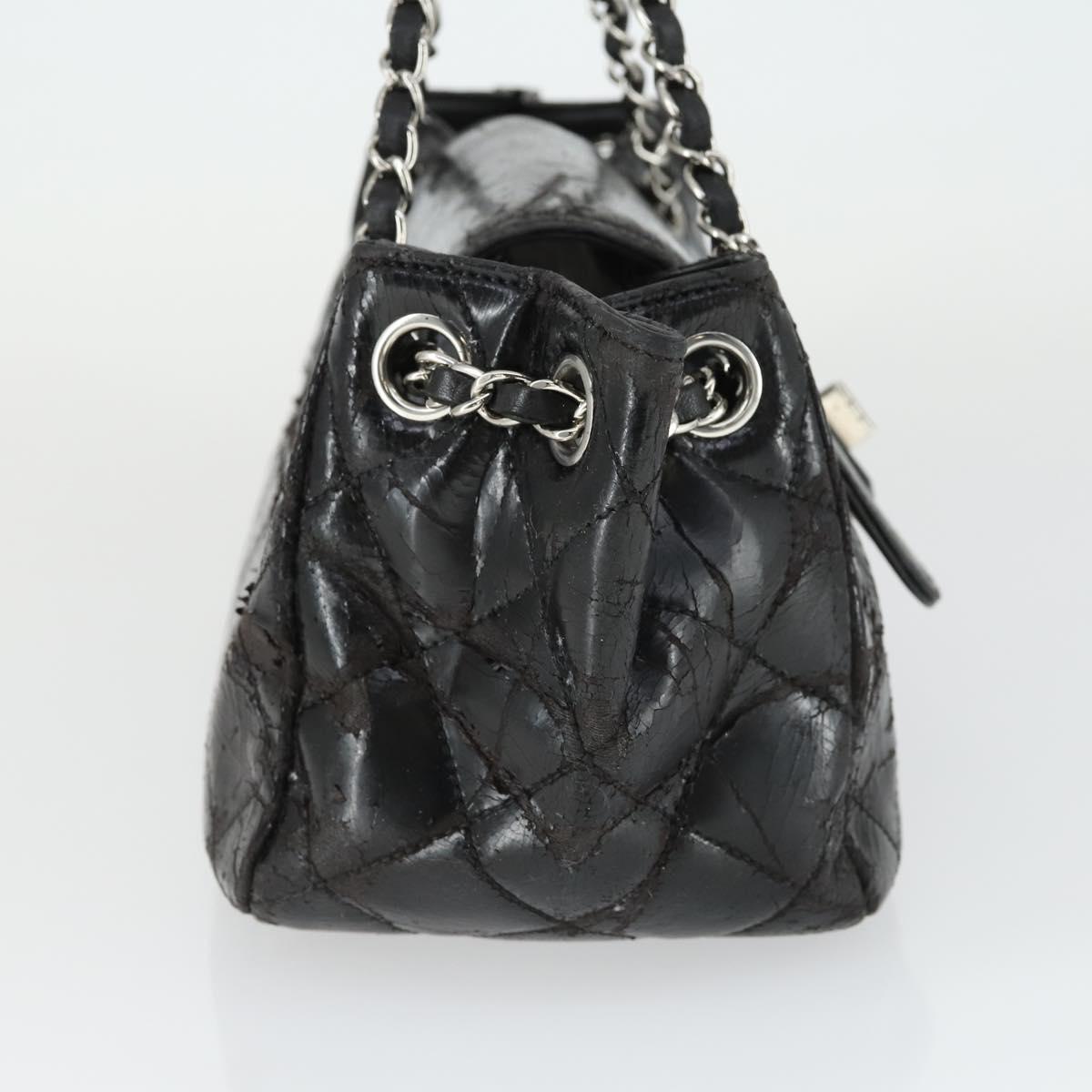 CHANEL Matelasse Hand Bag Patent leather Black Silver CC Auth 165093