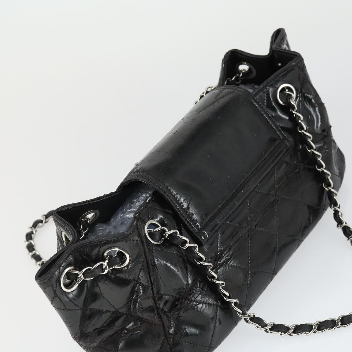 CHANEL Matelasse Hand Bag Patent leather Black Silver CC Auth 165093