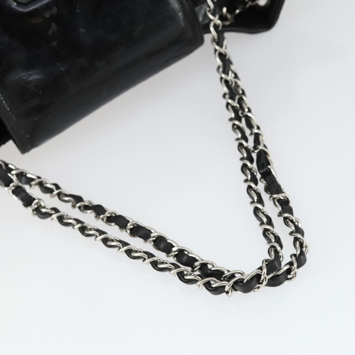 CHANEL Matelasse Hand Bag Patent leather Black Silver CC Auth 165093