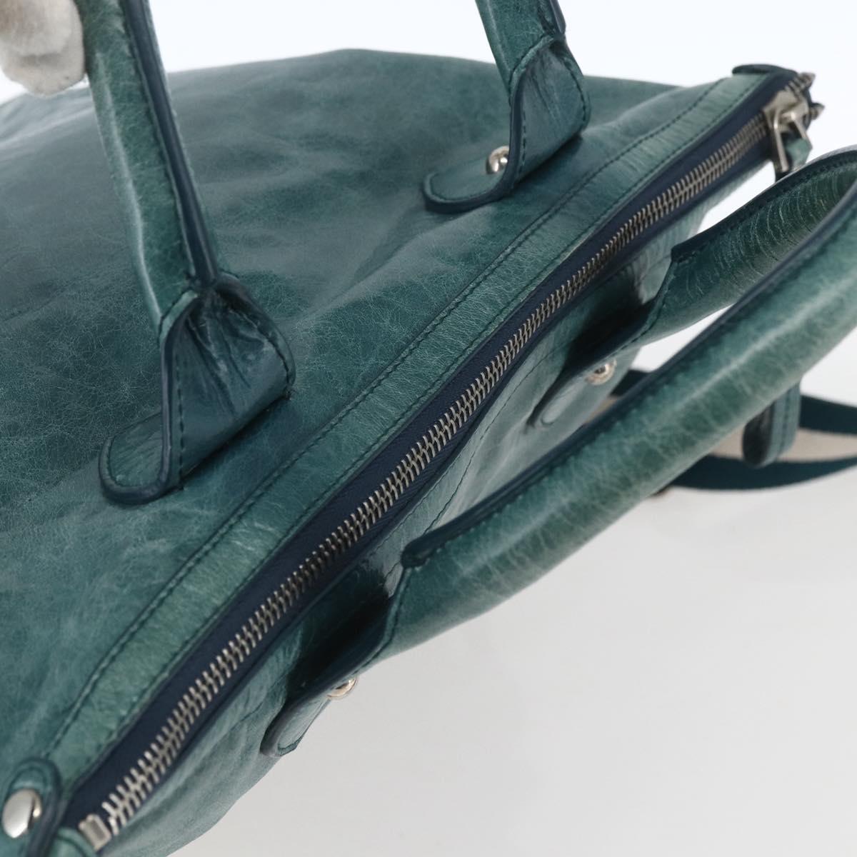 BALLY Hand Bag Leather 2way Green Silver Auth 165100