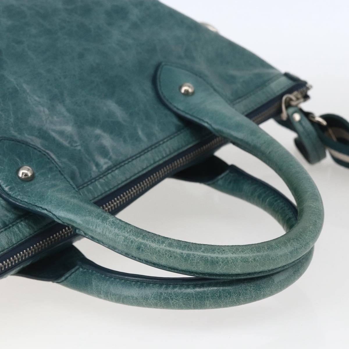BALLY Hand Bag Leather 2way Green Silver Auth 165100