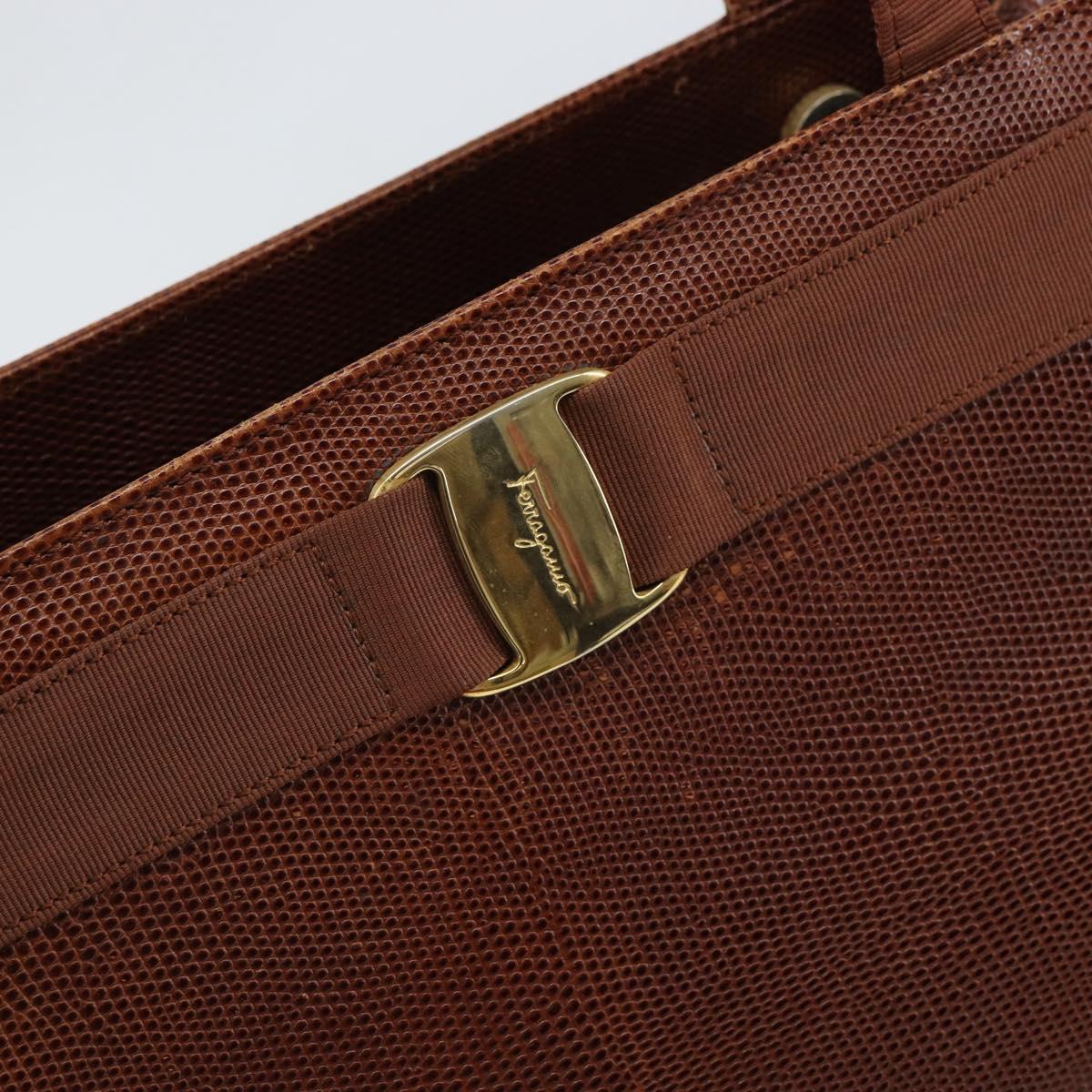 Salvatore Ferragamo Vala Tote Bag Leather Brown Gold Auth 165105
