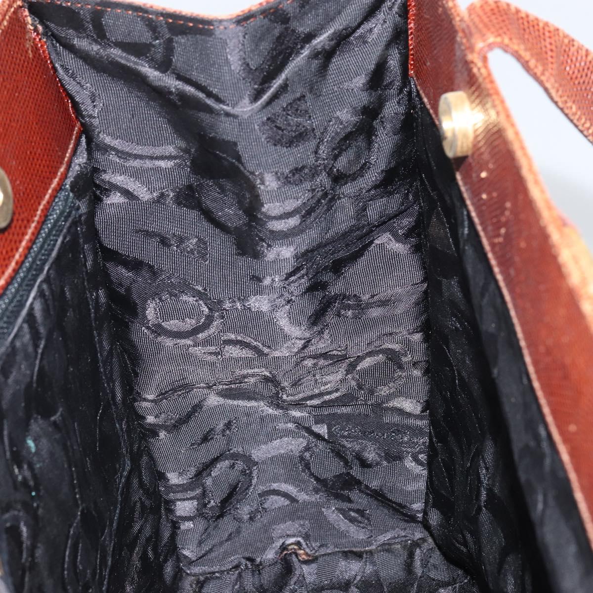 Salvatore Ferragamo Vala Tote Bag Leather Brown Gold Auth 165105