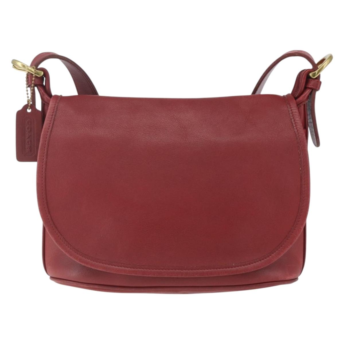 Coach Shoulder Bag Leather Red Gold Auth 165111