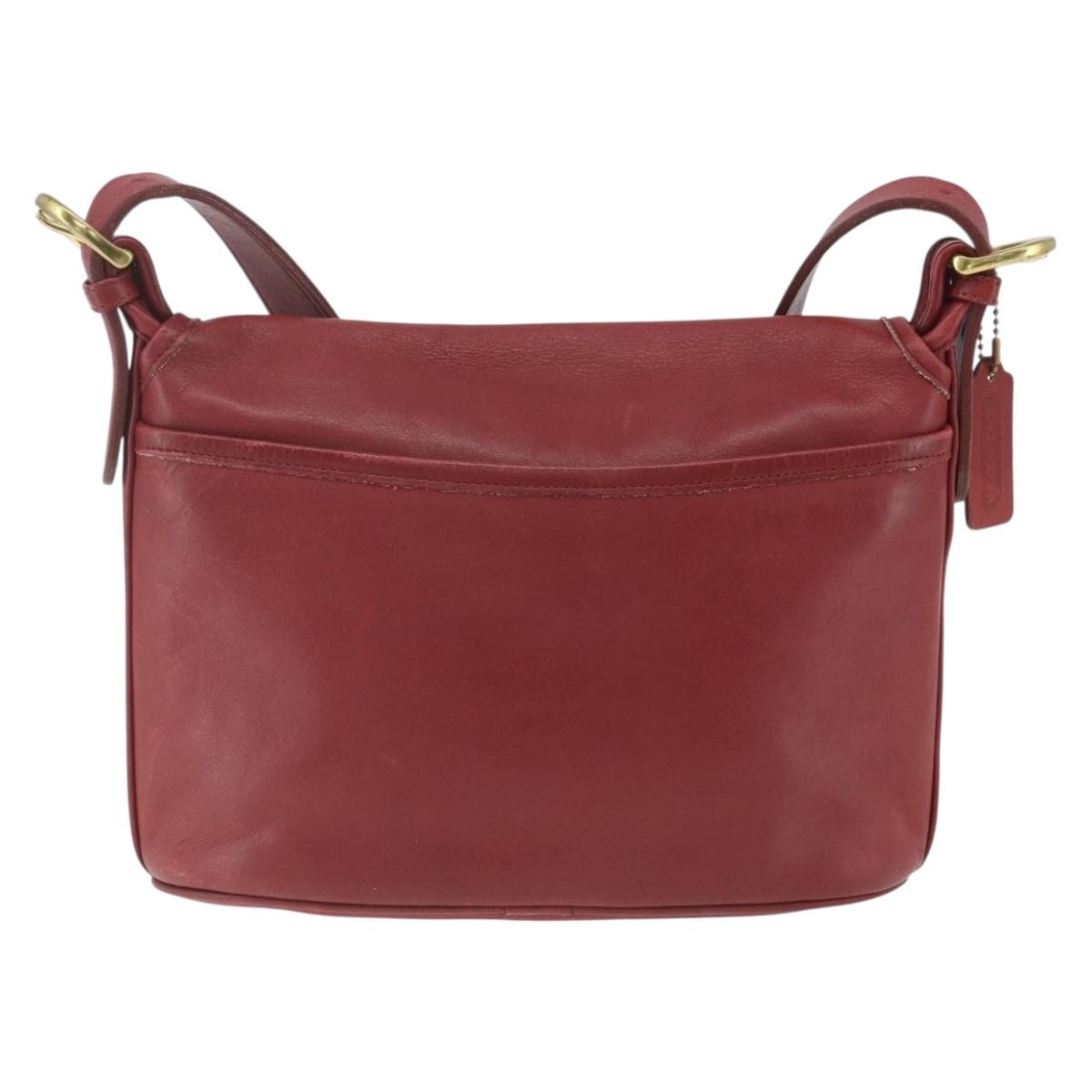 Coach Shoulder Bag Leather Red Gold Auth 165111