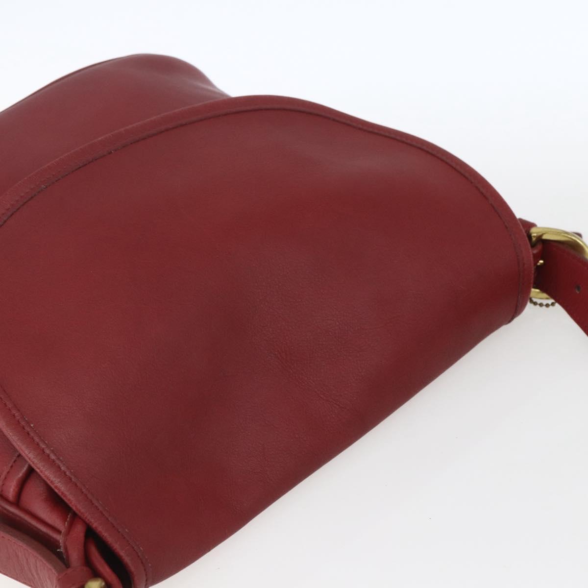 Coach Shoulder Bag Leather Red Gold Auth 165111