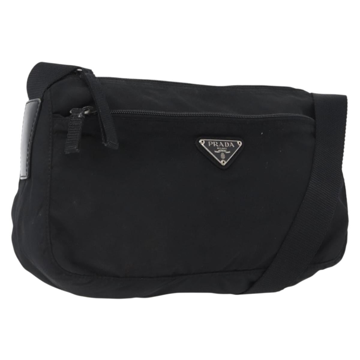 PRADA Shoulder Bag Nylon Black Silver Auth 165115