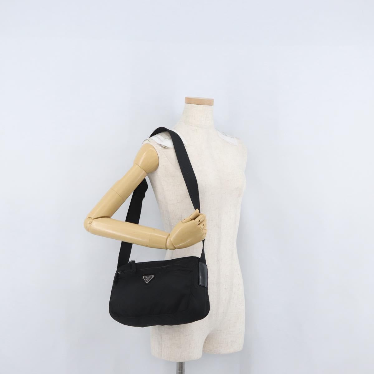 PRADA Shoulder Bag Nylon Black Silver Auth 165115