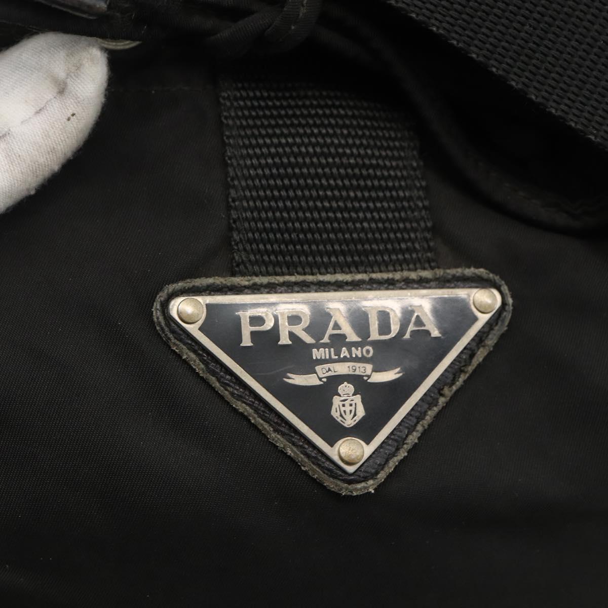 PRADA Purse Shoulder Bag Nylon Black Silver Auth 165116