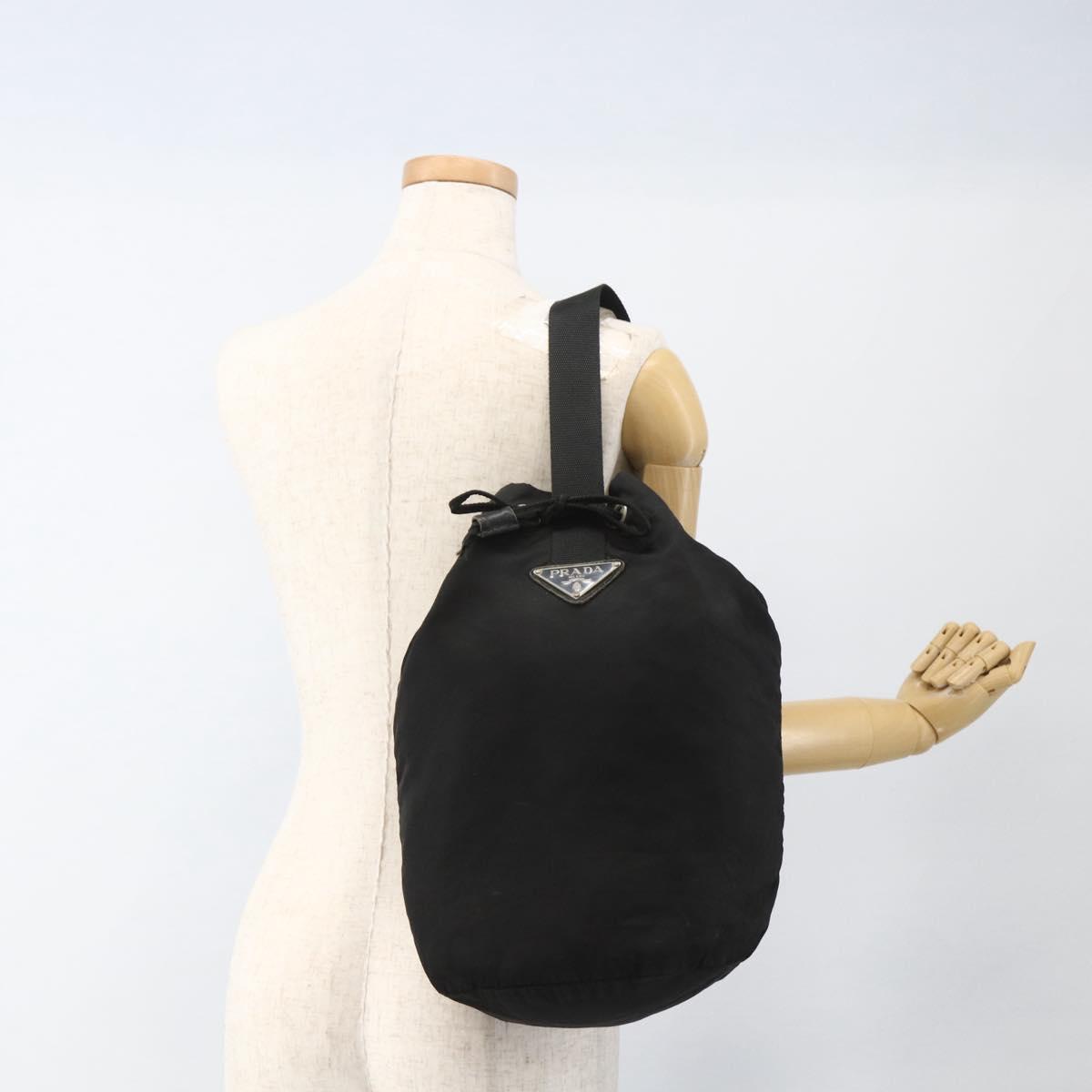 PRADA Purse Shoulder Bag Nylon Black Silver Auth 165116