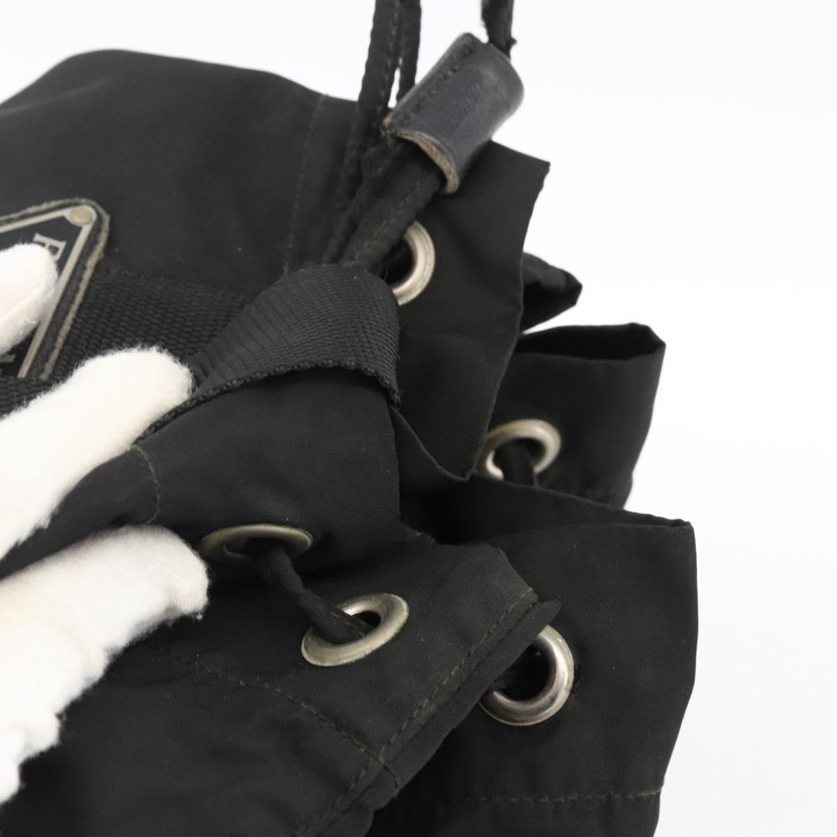 PRADA Purse Shoulder Bag Nylon Black Silver Auth 165116