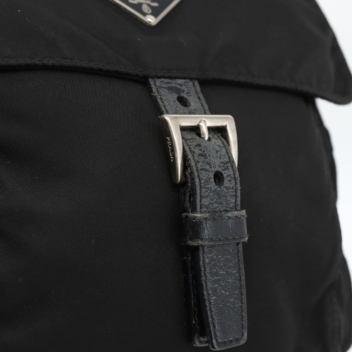 PRADA Shoulder Bag Nylon Black Silver Auth 165117