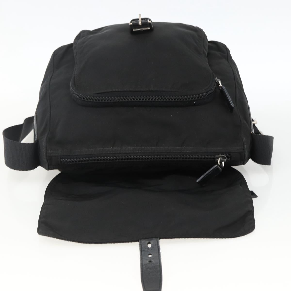 PRADA Shoulder Bag Nylon Black Silver Auth 165117