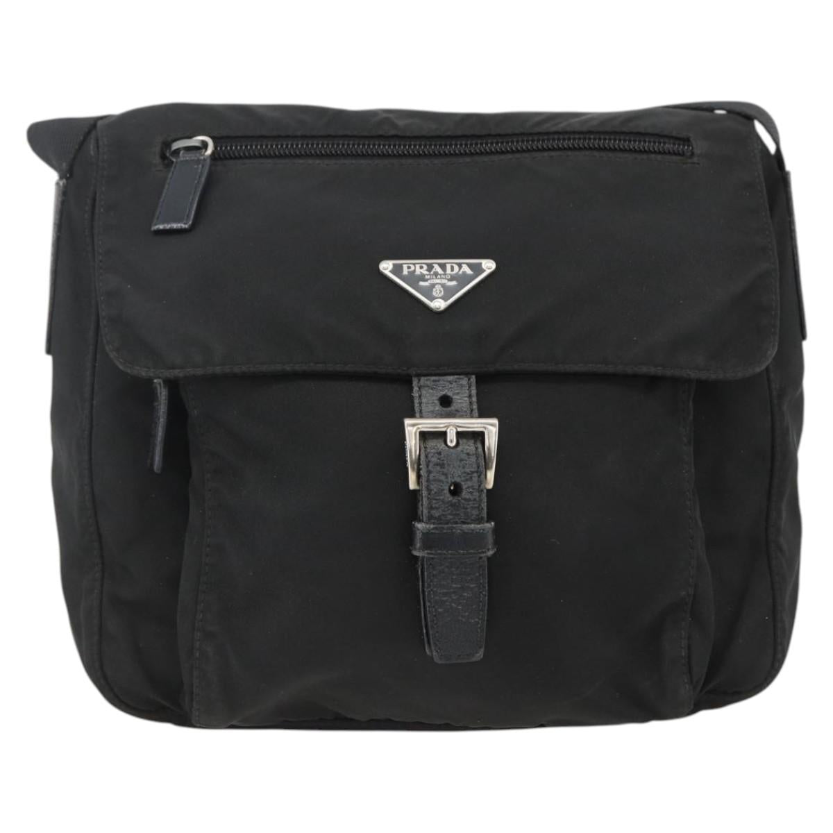 PRADA Shoulder Bag Nylon Black Silver Auth 165117