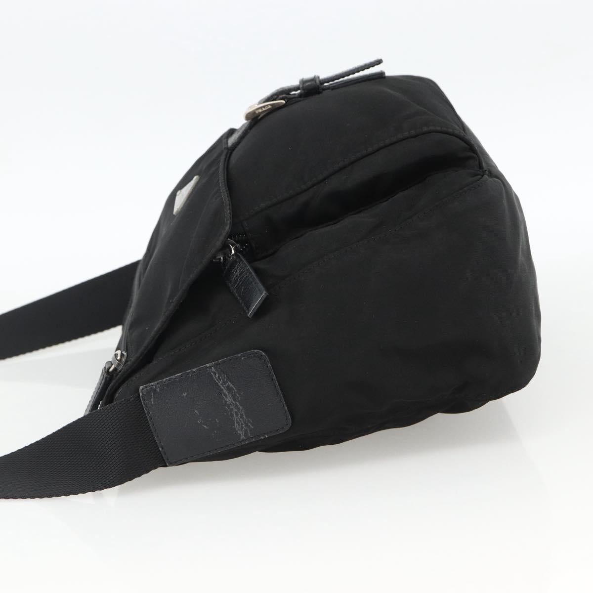 PRADA Shoulder Bag Nylon Black Silver Auth 165117