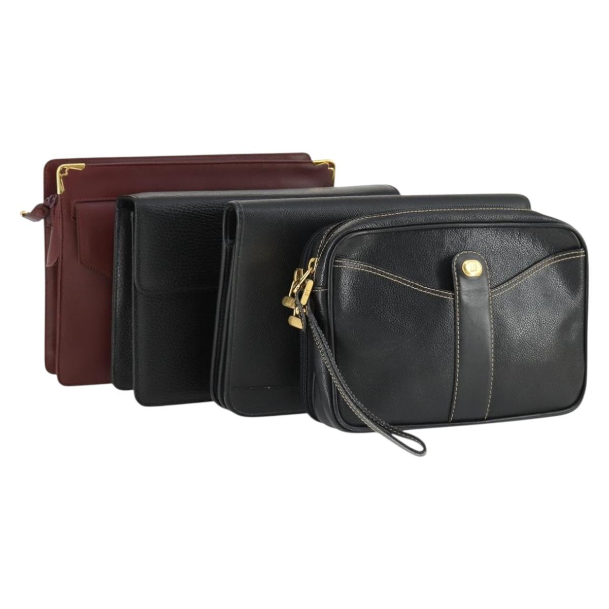 Christian Dior Valentino Dunhill Cartier Bag Leather 4 Set Bordeaux Auth 165125