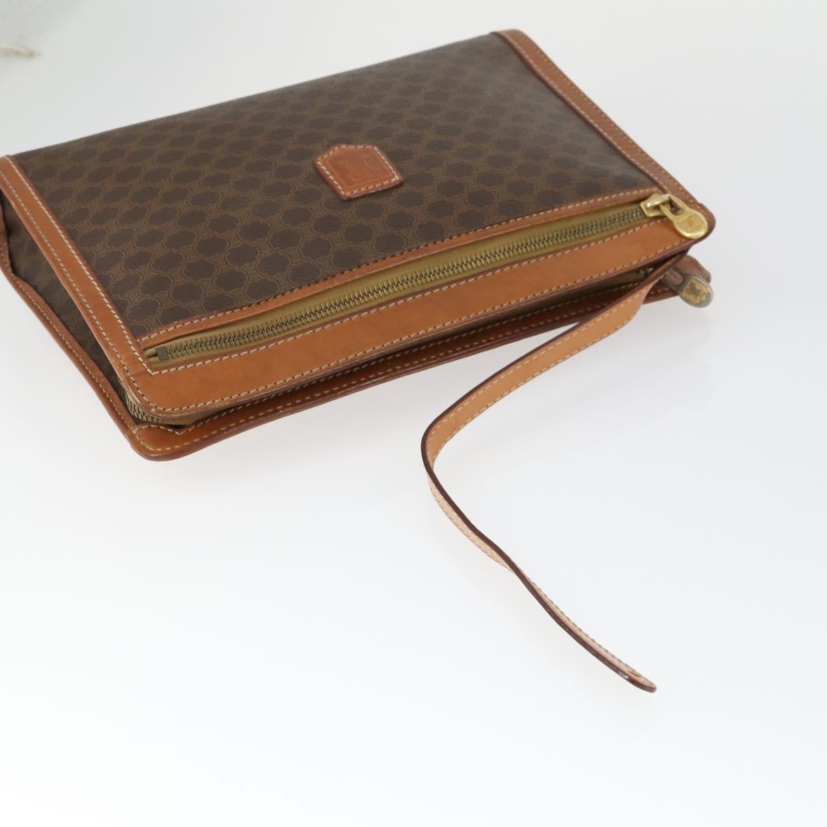 CELINE Macadam Canvas Clutch Bag PVC Leather 4 Set Black Beige Auth 165127