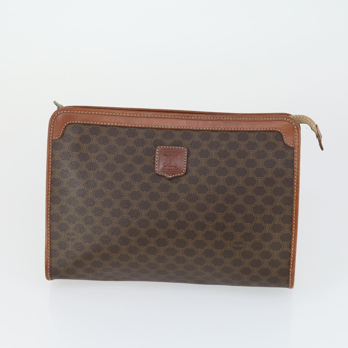 CELINE Macadam Canvas Clutch Bag PVC Leather 4 Set Black Beige Auth 165127