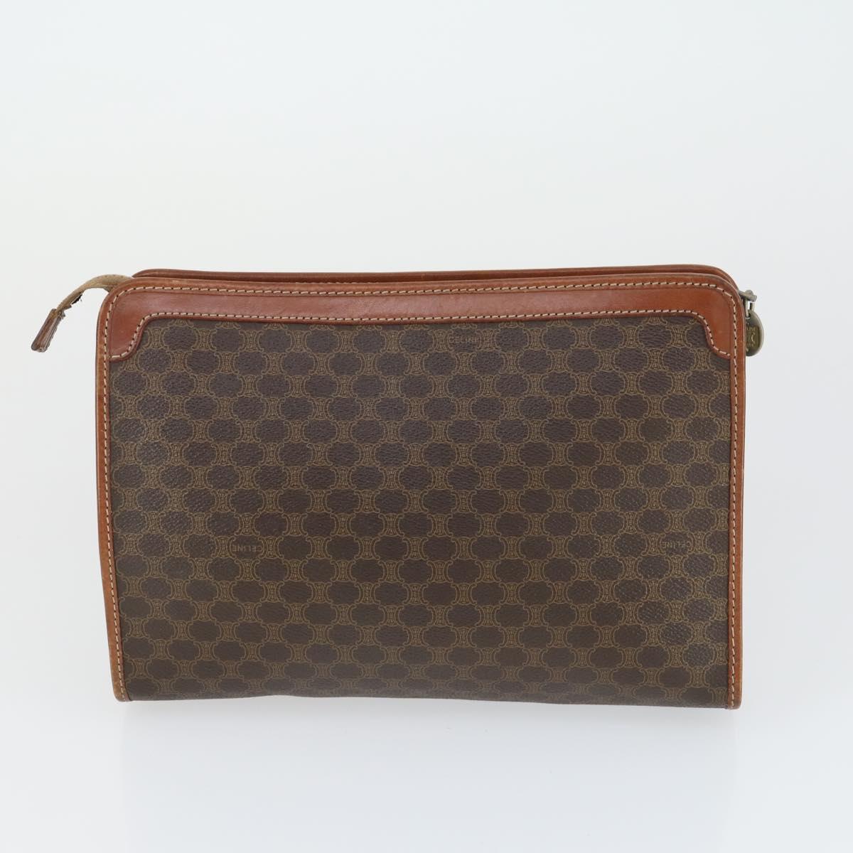 CELINE Macadam Canvas Clutch Bag PVC Leather 4 Set Black Beige Auth 165127