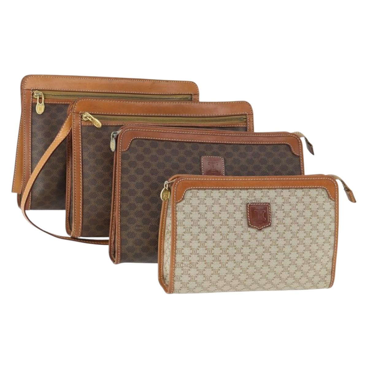 CELINE Macadam Canvas Clutch Bag PVC Leather 4 Set Black Beige Auth 165127