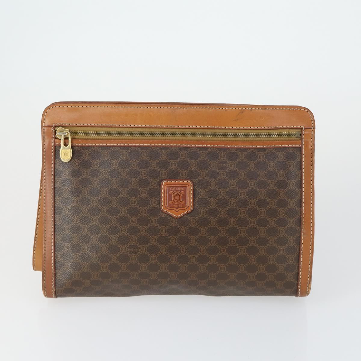 CELINE Macadam Canvas Clutch Bag PVC Leather 4 Set Black Beige Auth 165127