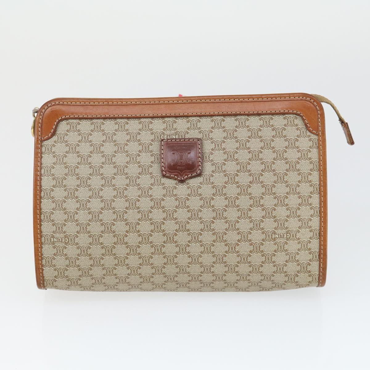 CELINE Macadam Canvas Clutch Bag PVC Leather 4 Set Black Beige Auth 165127