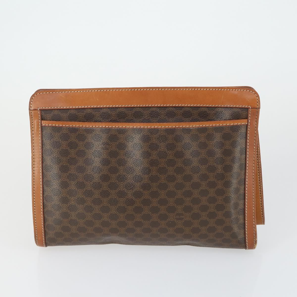 CELINE Macadam Canvas Clutch Bag PVC Leather 4 Set Black Beige Auth 165127