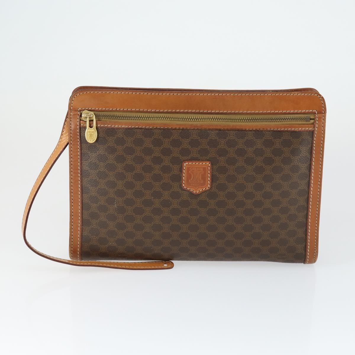 CELINE Macadam Canvas Clutch Bag PVC Leather 4 Set Black Beige Auth 165127