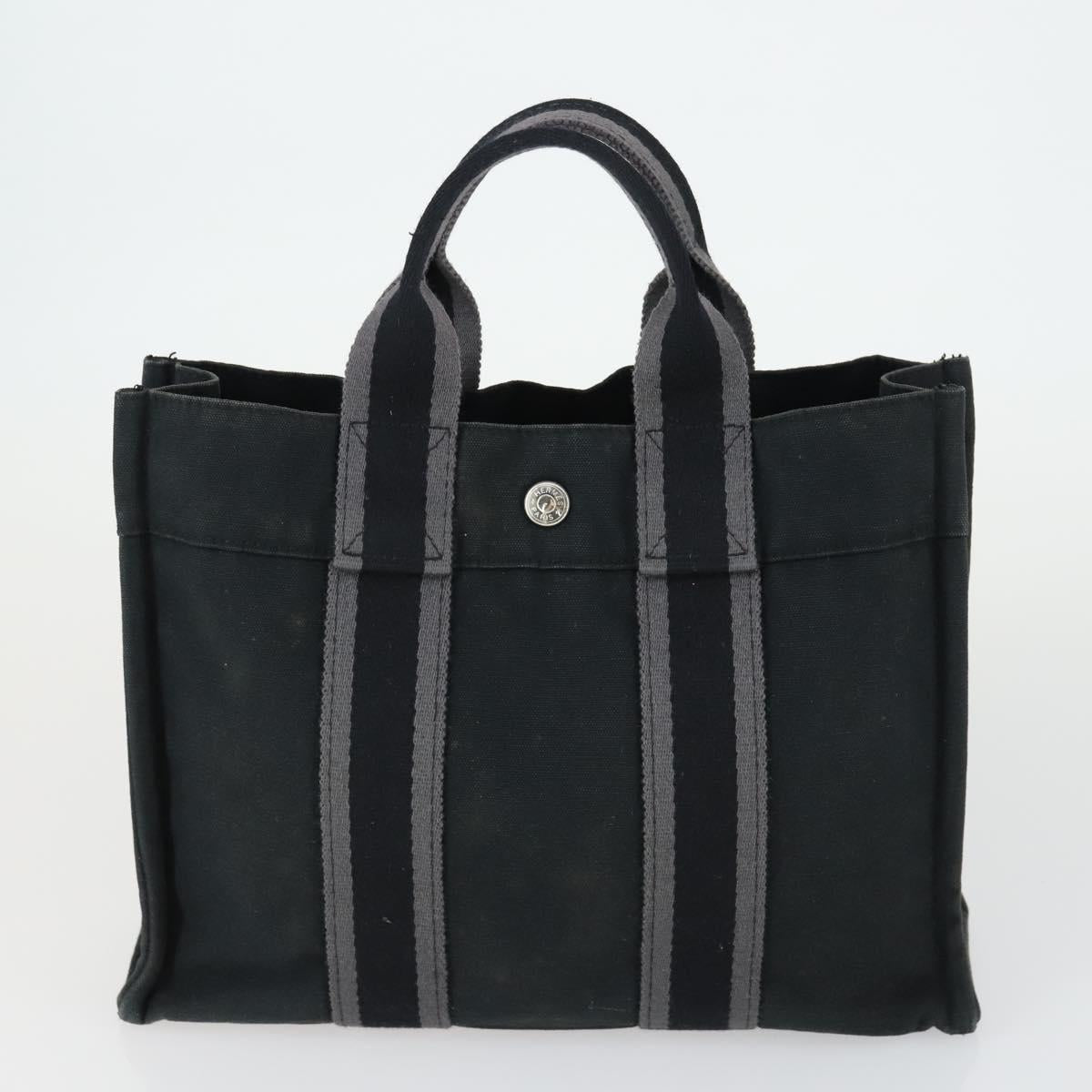 HERMES Fourre Tout Hand Bag Canvas 3 Set Gray Black Red Auth 165128