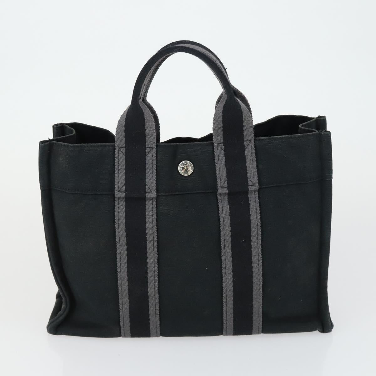 HERMES Fourre Tout Hand Bag Canvas 3 Set Gray Black Red Auth 165128