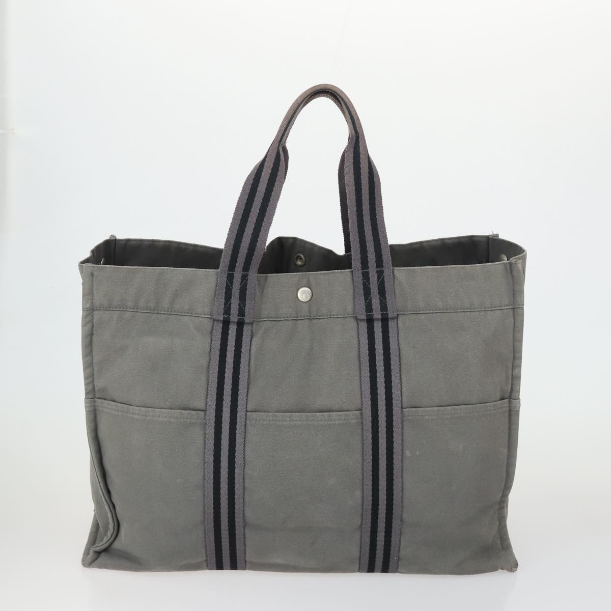 HERMES Fourre Tout Hand Bag Canvas 3 Set Gray Black Red Auth 165128