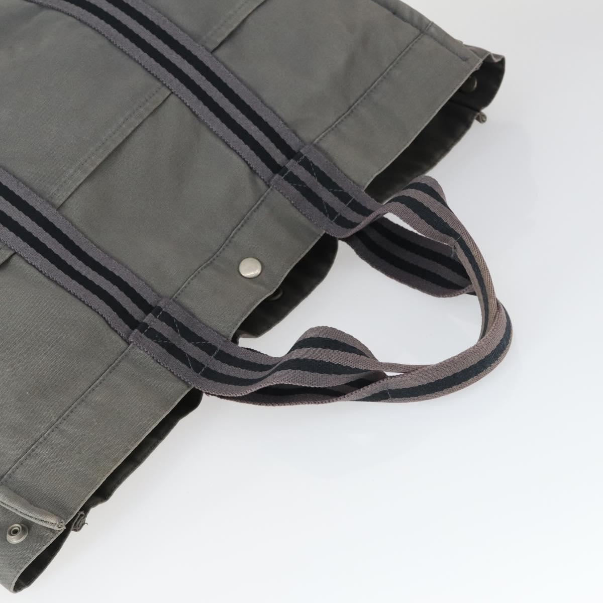 HERMES Fourre Tout Hand Bag Canvas 3 Set Gray Black Red Auth 165128