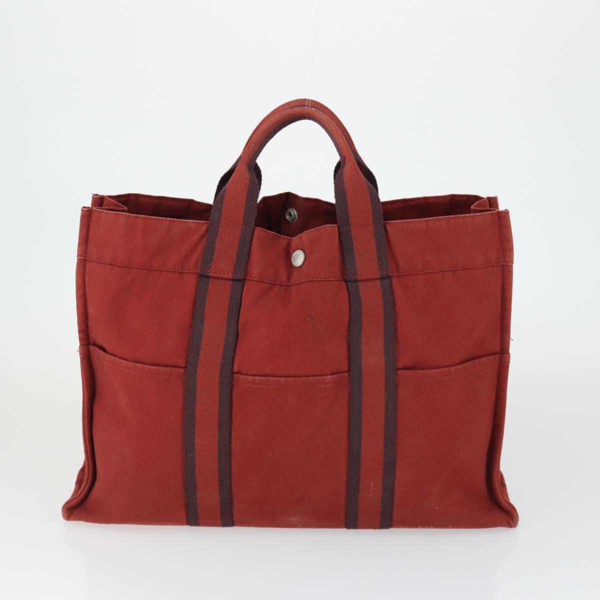 HERMES Fourre Tout Hand Bag Canvas 3 Set Gray Black Red Auth 165128