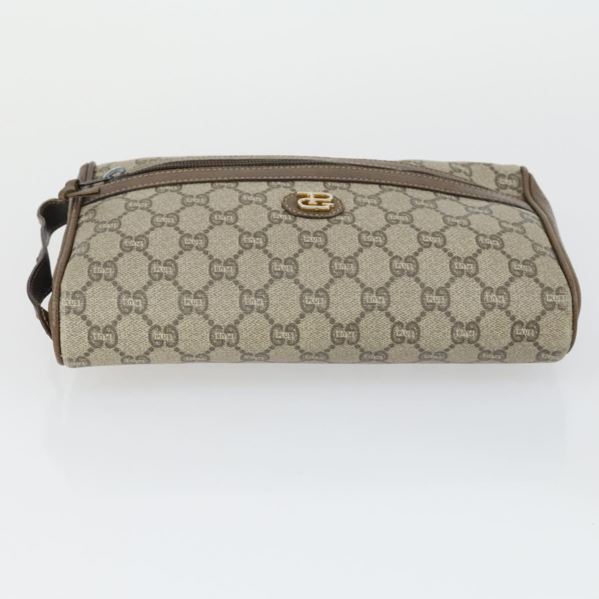 GUCCI GG Plus Supreme Clutch Bag PVC Leather 2 Set Beige Auth 165135