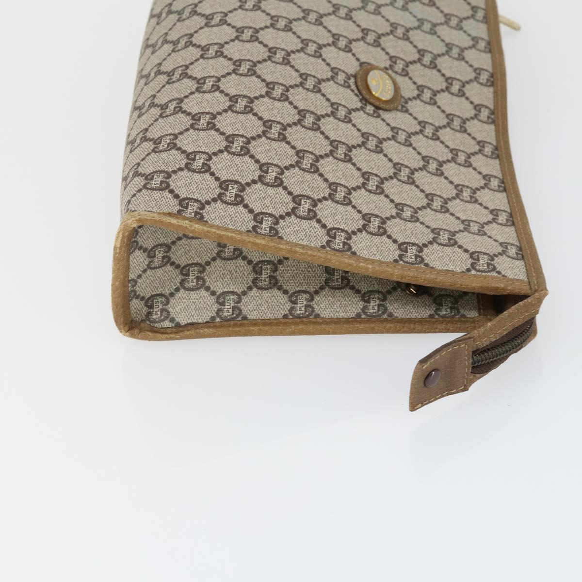 GUCCI GG Plus Supreme Clutch Bag PVC Leather 2 Set Beige Auth 165135