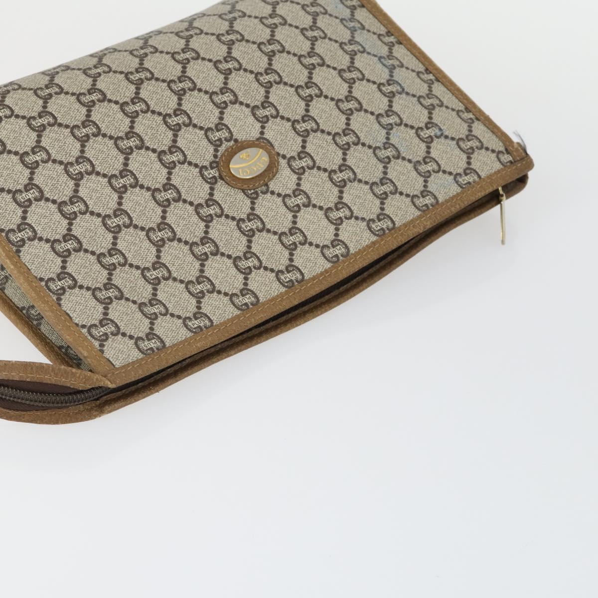 GUCCI GG Plus Supreme Clutch Bag PVC Leather 2 Set Beige Auth 165135