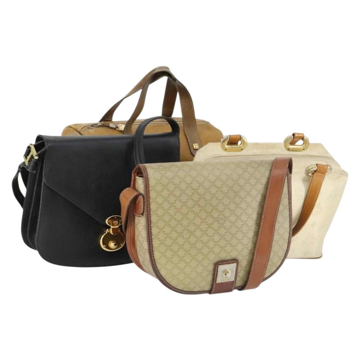 CELINE MCM Loewe Vicetos Logogram Shoulder Bag PVC 4 Set Beige Black Auth 165148