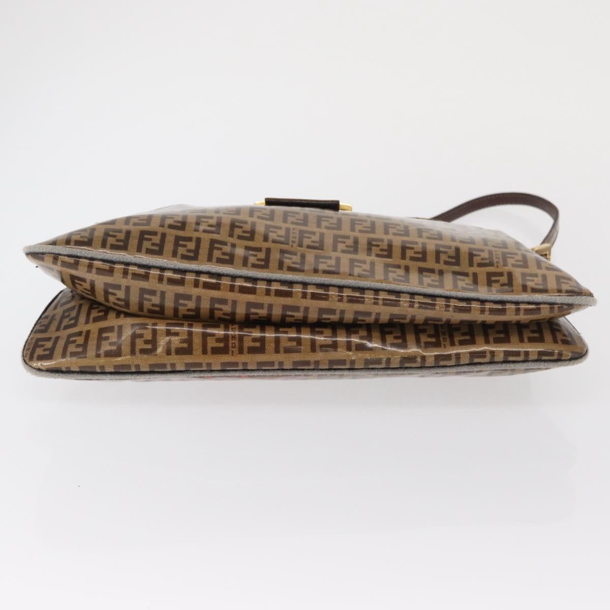 FENDI Zucchino Canvas Mamma Baguette Shoulder Bag PVC Brown Gold Auth 165168