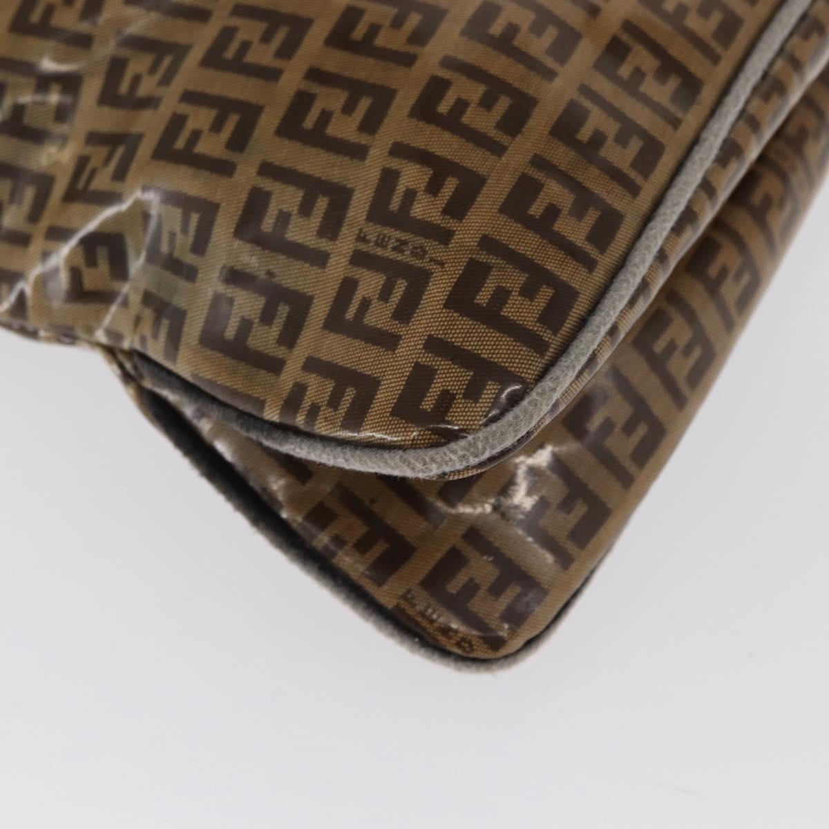 FENDI Zucchino Canvas Mamma Baguette Shoulder Bag PVC Brown Gold Auth 165168
