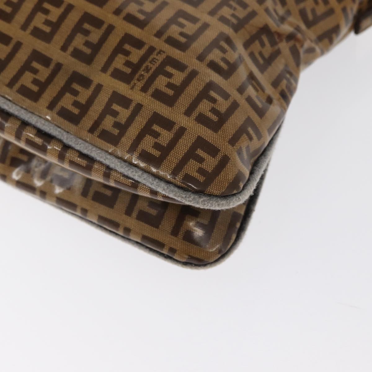 FENDI Zucchino Canvas Mamma Baguette Shoulder Bag PVC Brown Gold Auth 165168