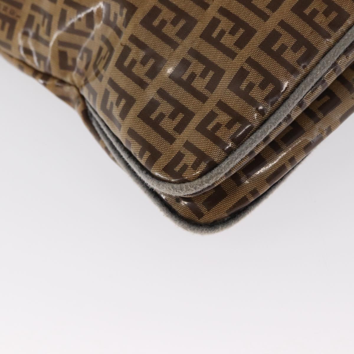FENDI Zucchino Canvas Mamma Baguette Shoulder Bag PVC Brown Gold Auth 165168