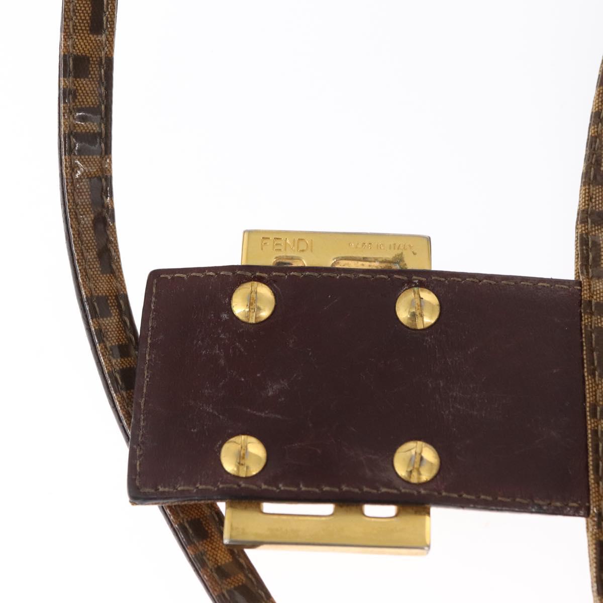 FENDI Zucchino Canvas Mamma Baguette Shoulder Bag PVC Brown Gold Auth 165168
